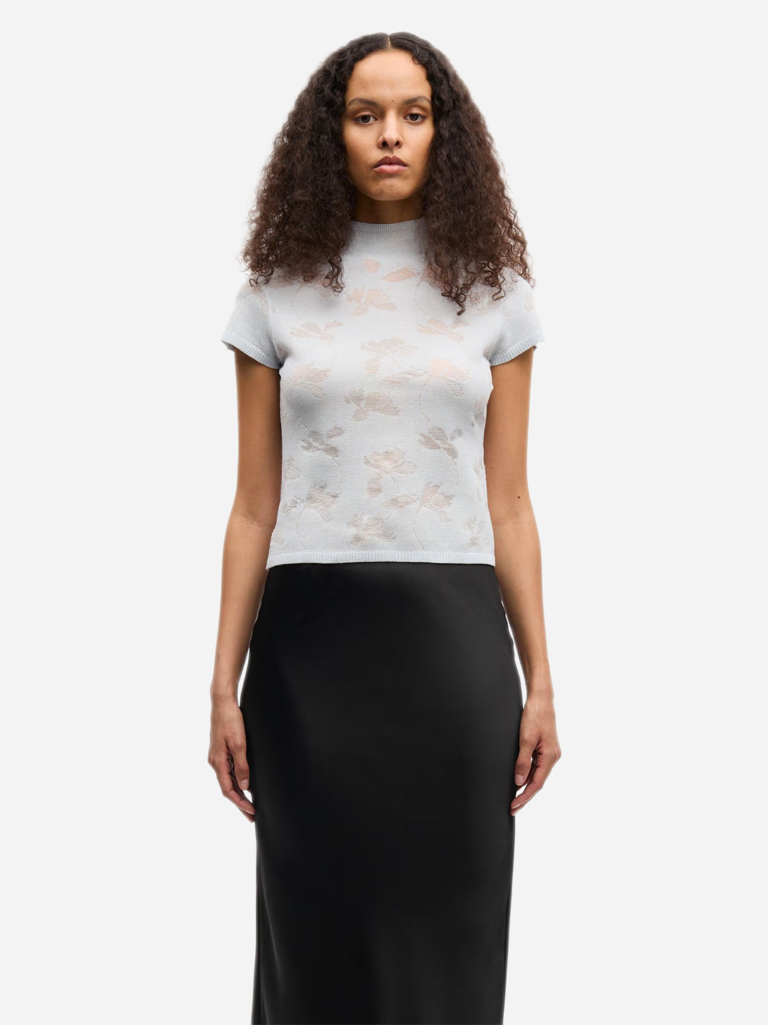 Illusion Blue Samarine T Shirt Womens High Neck Short Sleeve Samsoe Samsoe Shirt 