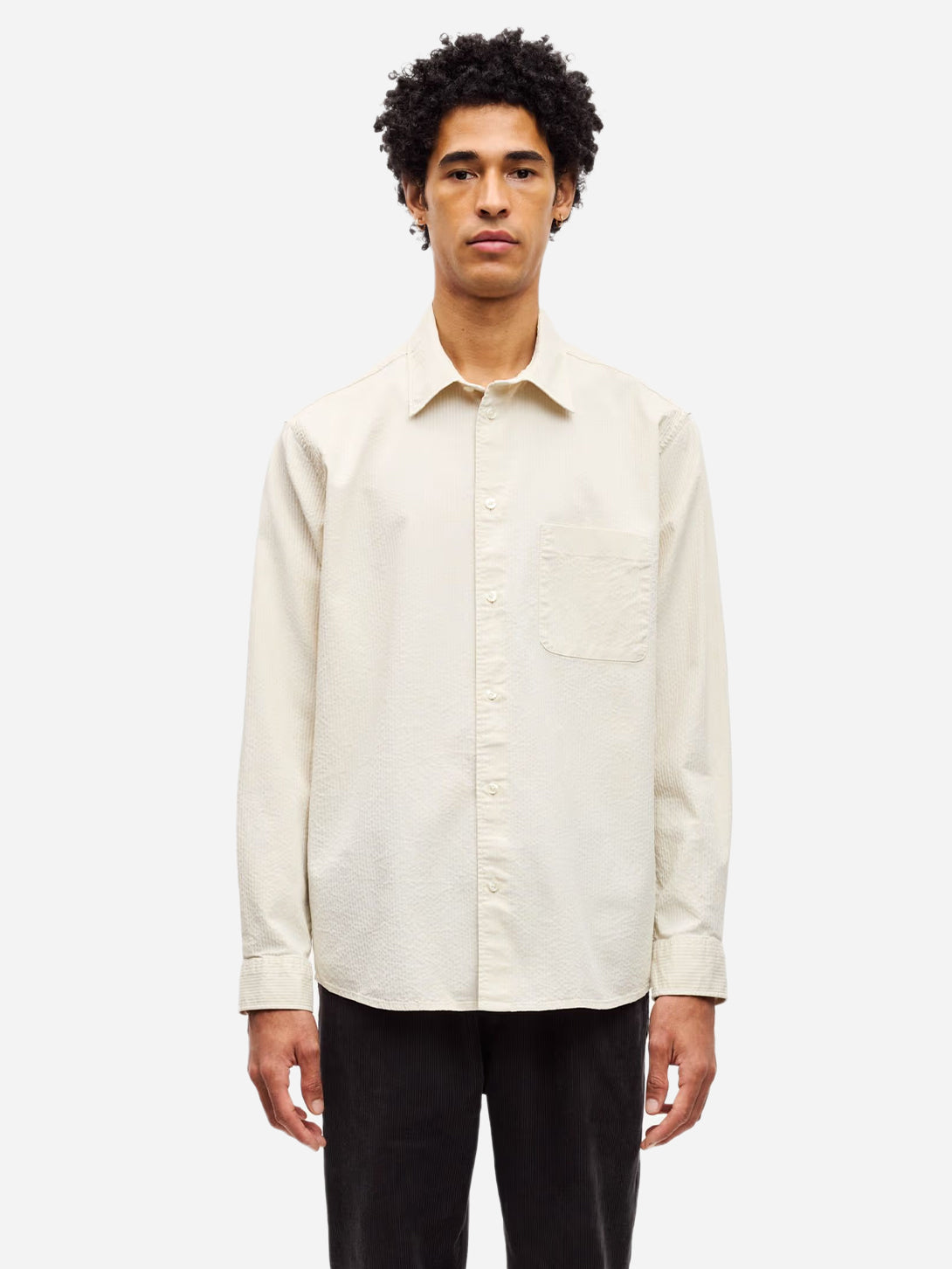 Silver Birch Sadamon J Shirt Mens Samsoe Samsoe Long Sleeve Button Up Collared Shirt 