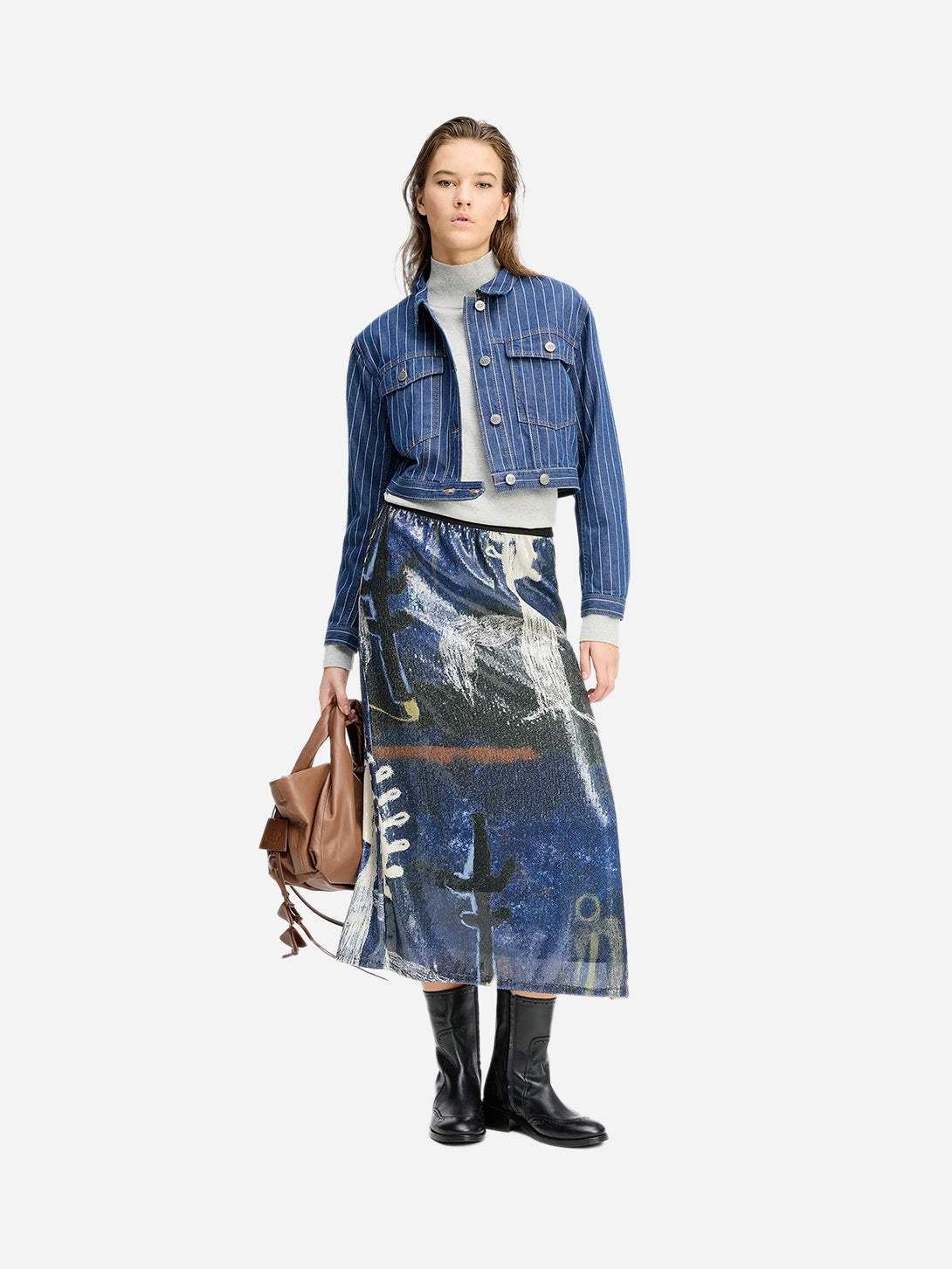 Navy Lebane Womens Munthe Skirt Floral Printed Polyester Skirt 