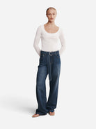 Dark Wash Belted Wide Leg Jean Womens Jeans Marle Clothing