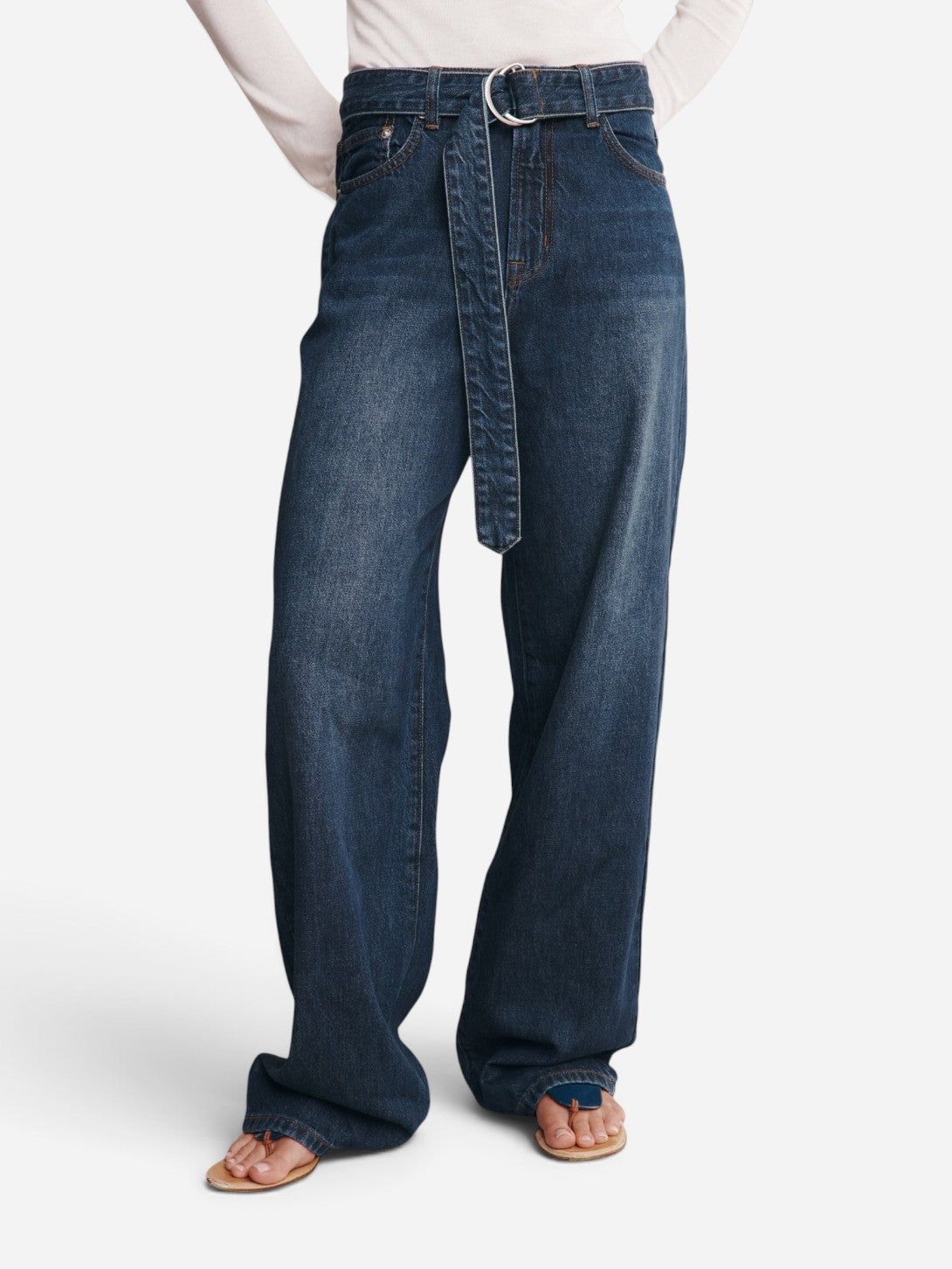 Dark Wash Belted Wide Leg Jean Womens Jeans Marle Clothing