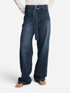 Dark Wash Belted Wide Leg Jean Womens Jeans Marle Clothing