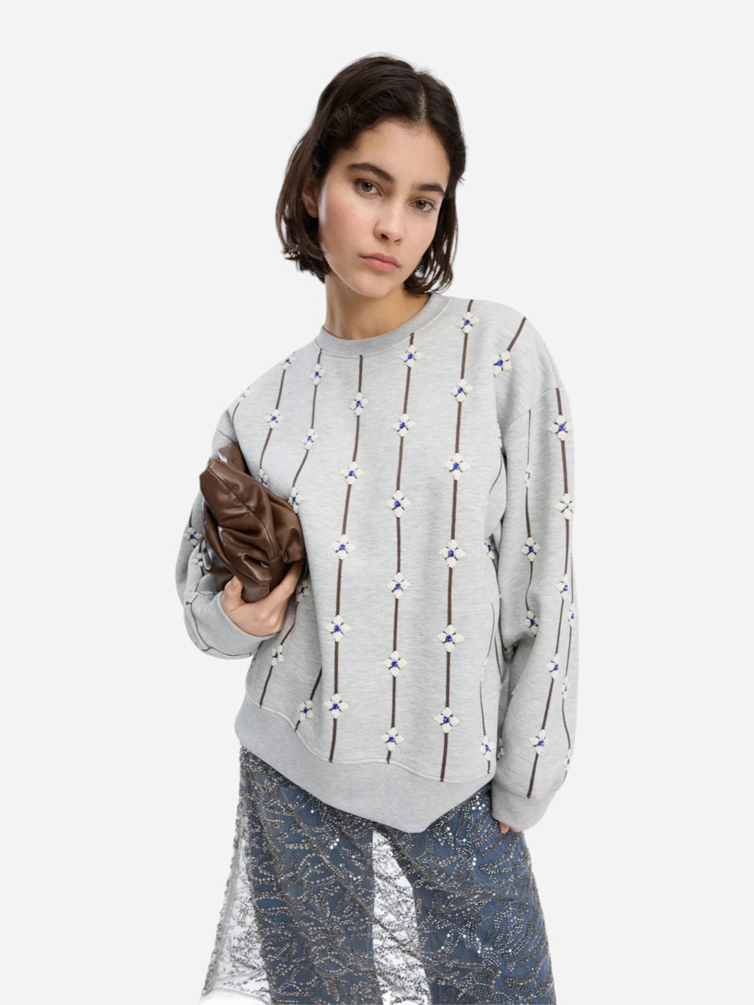 Light Grey Vesicle Womens Pullover Pattern Print Sweatshirt Munthe Clothing