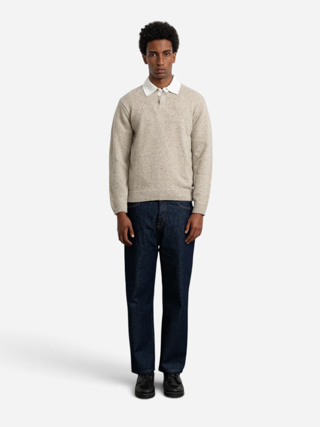 Plain Taupe Paris Polo Mens Knit Long Sleeve Polo Edmmond Studios