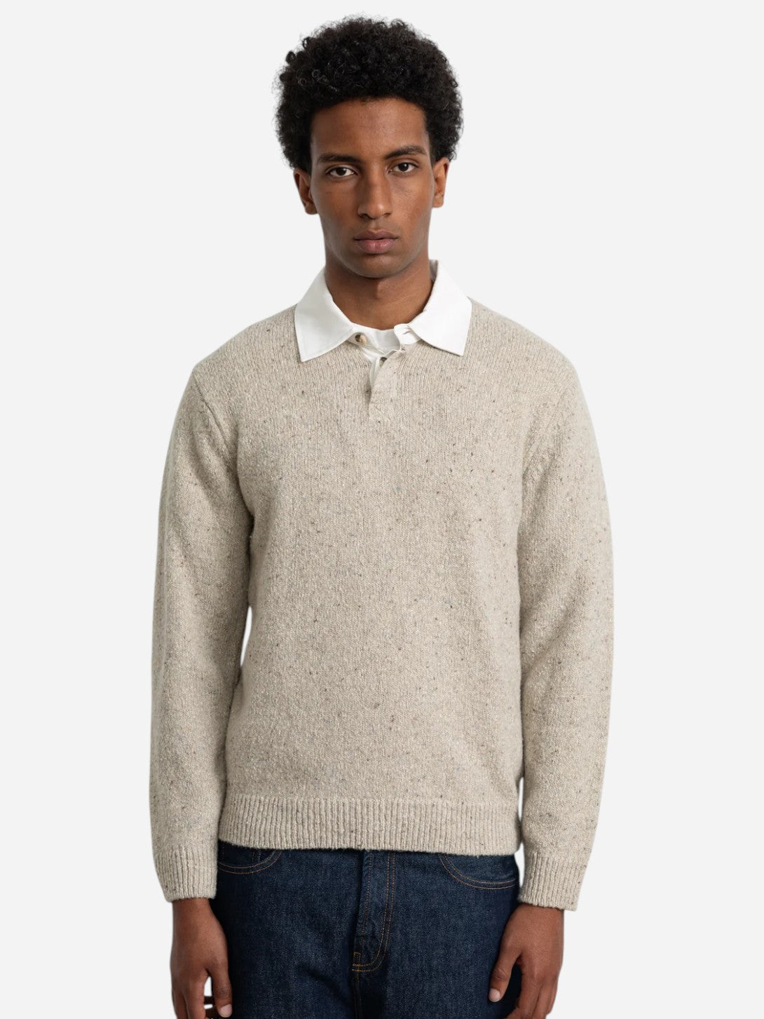 Plain Taupe Paris Polo Mens Knit Long Sleeve Polo Edmmond Studios