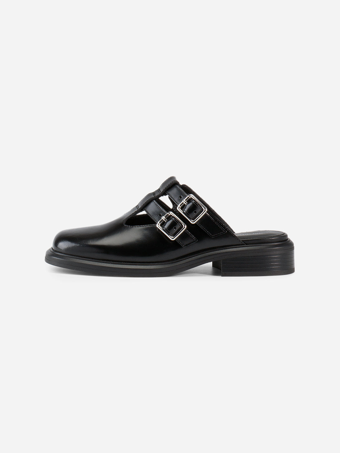 Black Ellis Womens Vagabond Leather Shoes Double Buckle Straps 