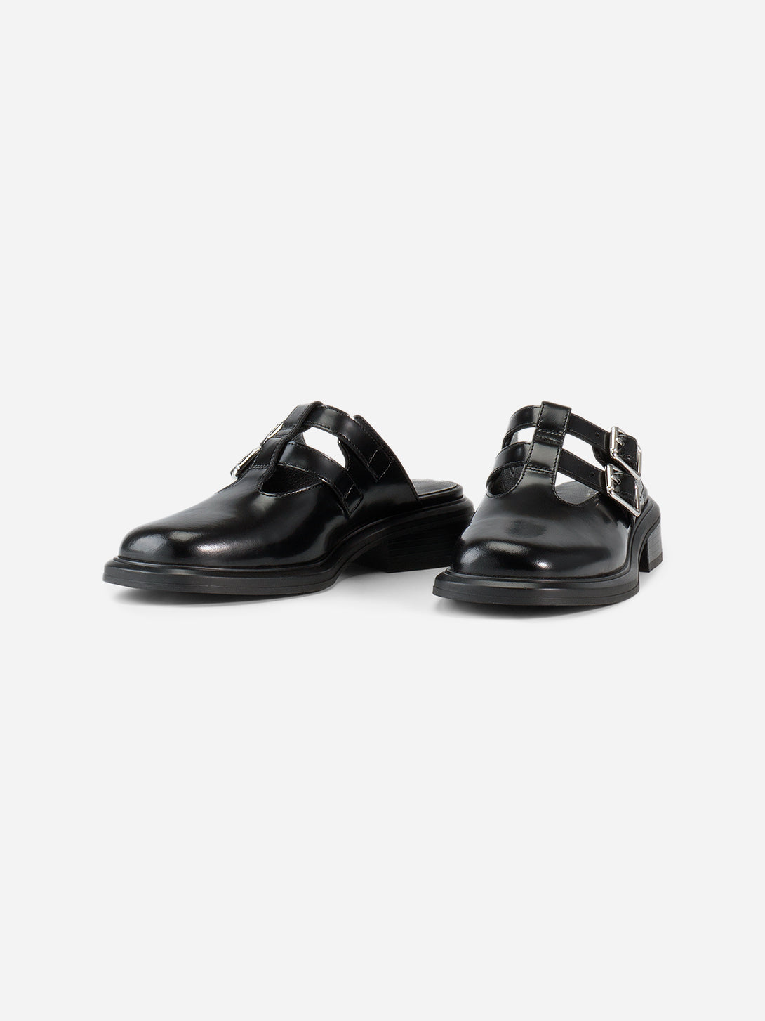 Black Ellis Womens Vagabond Leather Shoes Double Buckle Straps 