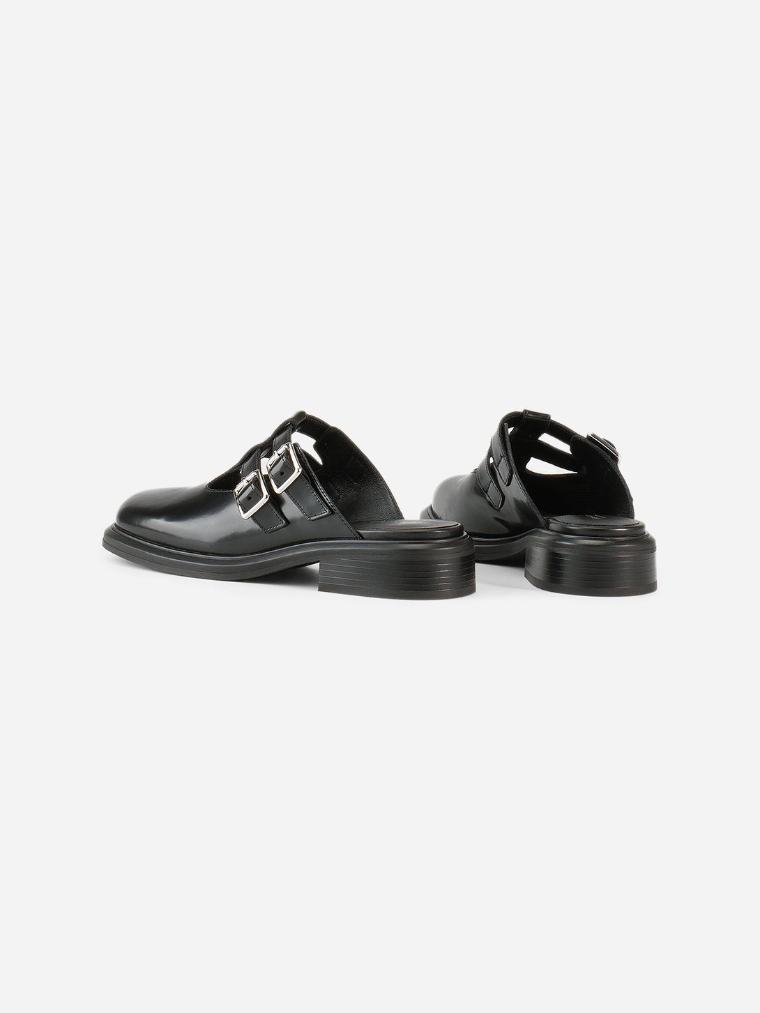 Black Ellis Womens Vagabond Leather Shoes Double Buckle Straps 