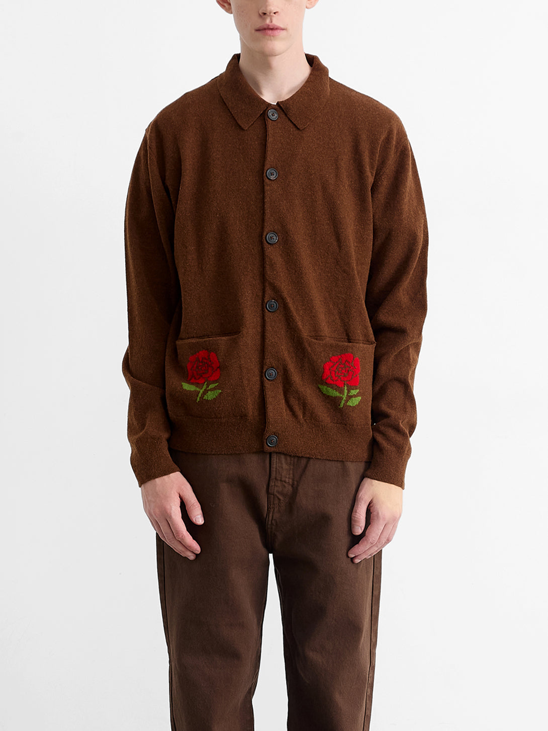 Plain Chcolate Doppel Cardigan Mens Knit Cardigan Edmmond Studios Brown Wool Cashmere 