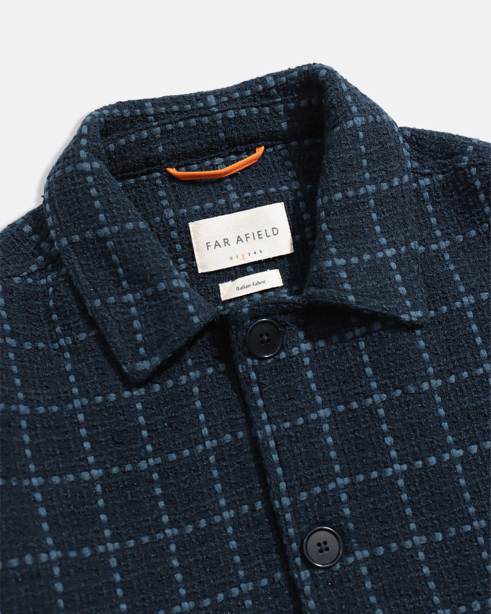 Navy/Blue Bisset Jacket - Windowpane Jacquard Mens Patterned Layering Jacket Button Up Far Afield Mens 