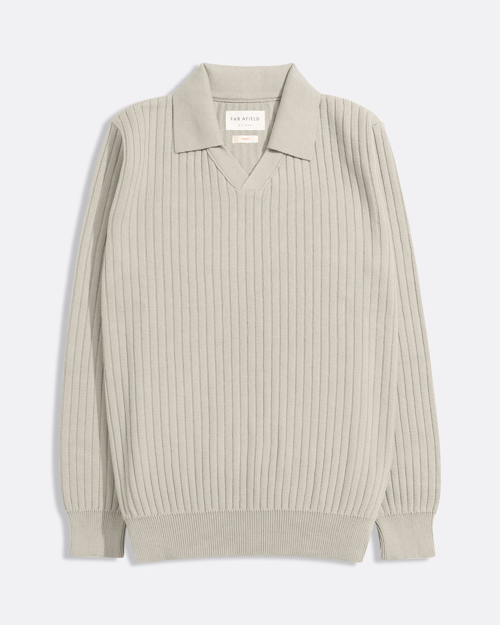 Stone Clifford Knitted Rib Polo Mens Far Afield Knitted Long Sleeve Polo Shirt Collared Soft 