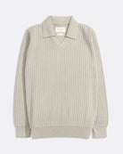 Stone Clifford Knitted Rib Polo Mens Far Afield Knitted Long Sleeve Polo Shirt Collared Soft 