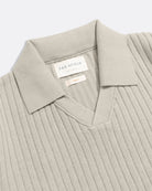 Stone Clifford Knitted Rib Polo Mens Far Afield Knitted Long Sleeve Polo Shirt Collared Soft 
