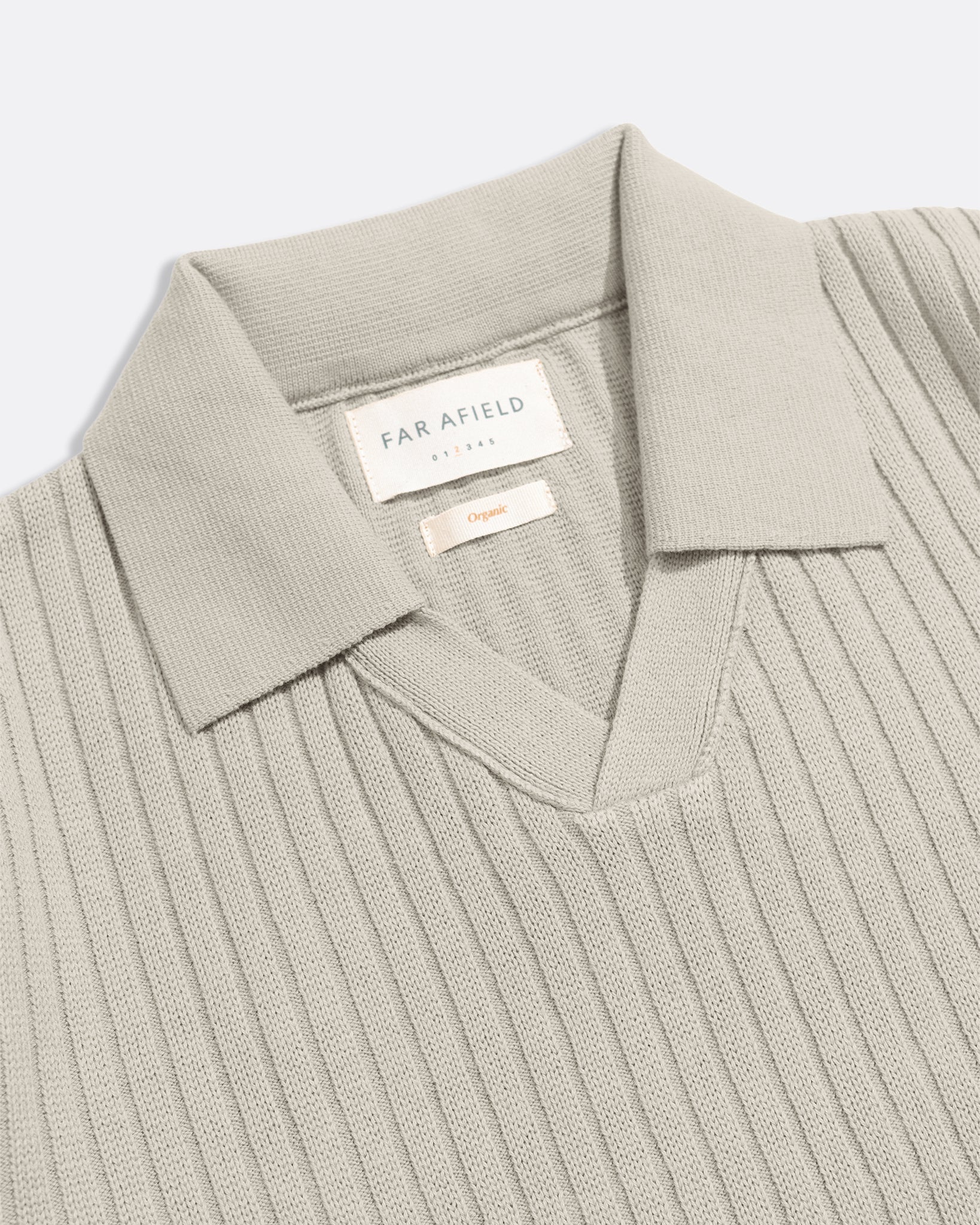 Stone Clifford Knitted Rib Polo Mens Far Afield Knitted Long Sleeve Polo Shirt Collared Soft 