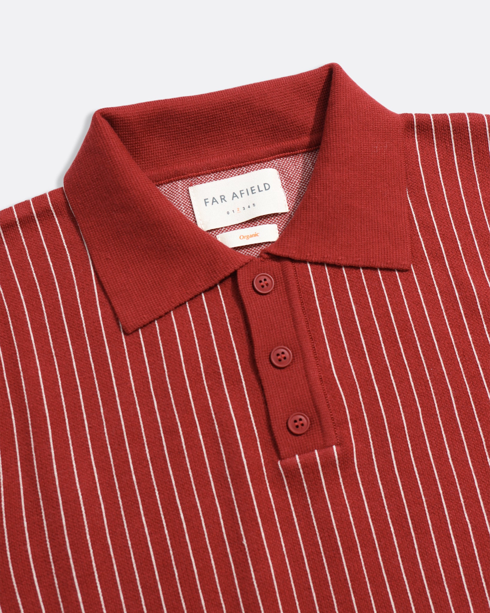 Red/Stone Pinstripe Benny Knitted Polo Mens Far Afield Striped Polo Long Sleeve