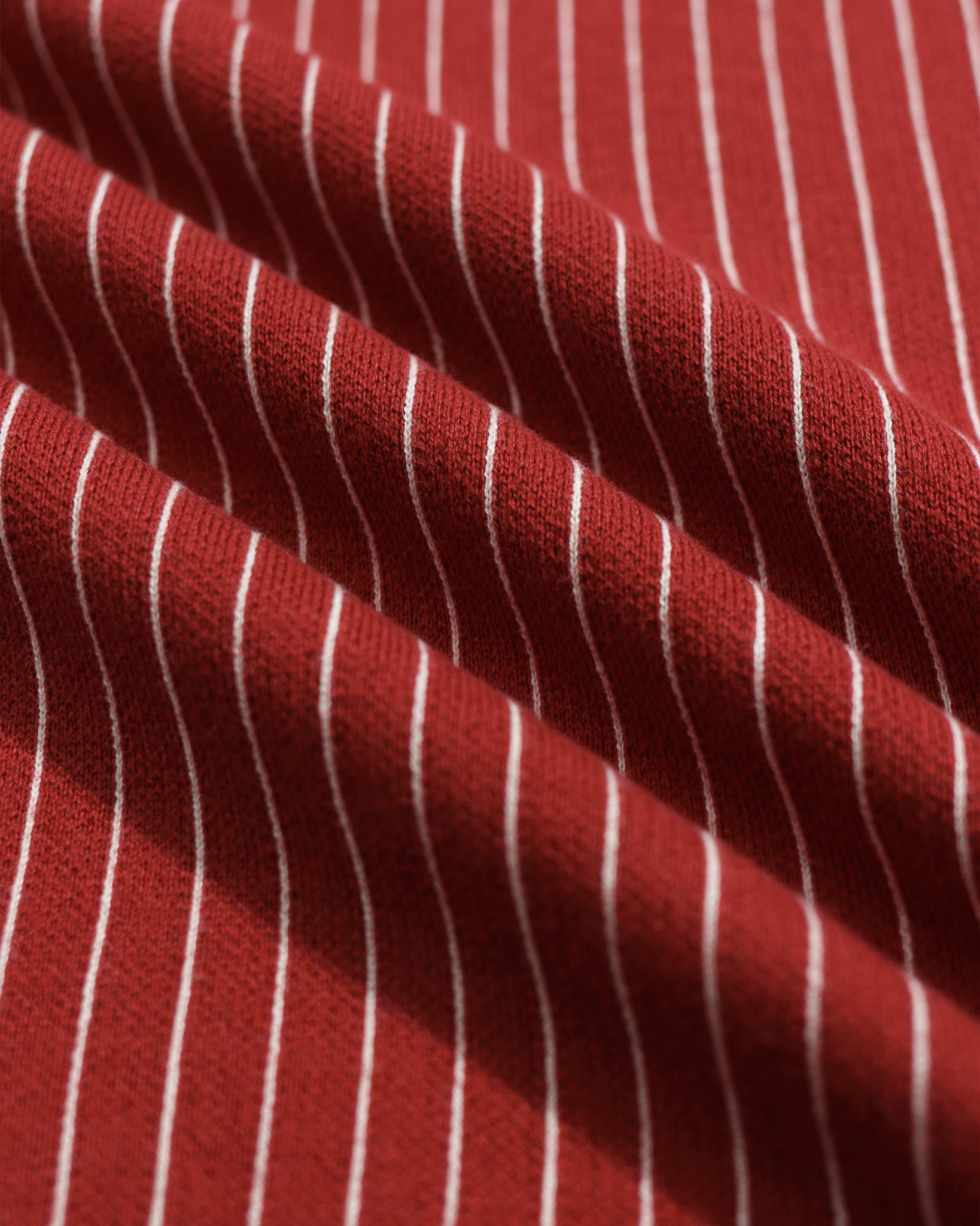 Red/Stone Pinstripe Benny Knitted Polo Mens Far Afield Striped Polo Long Sleeve