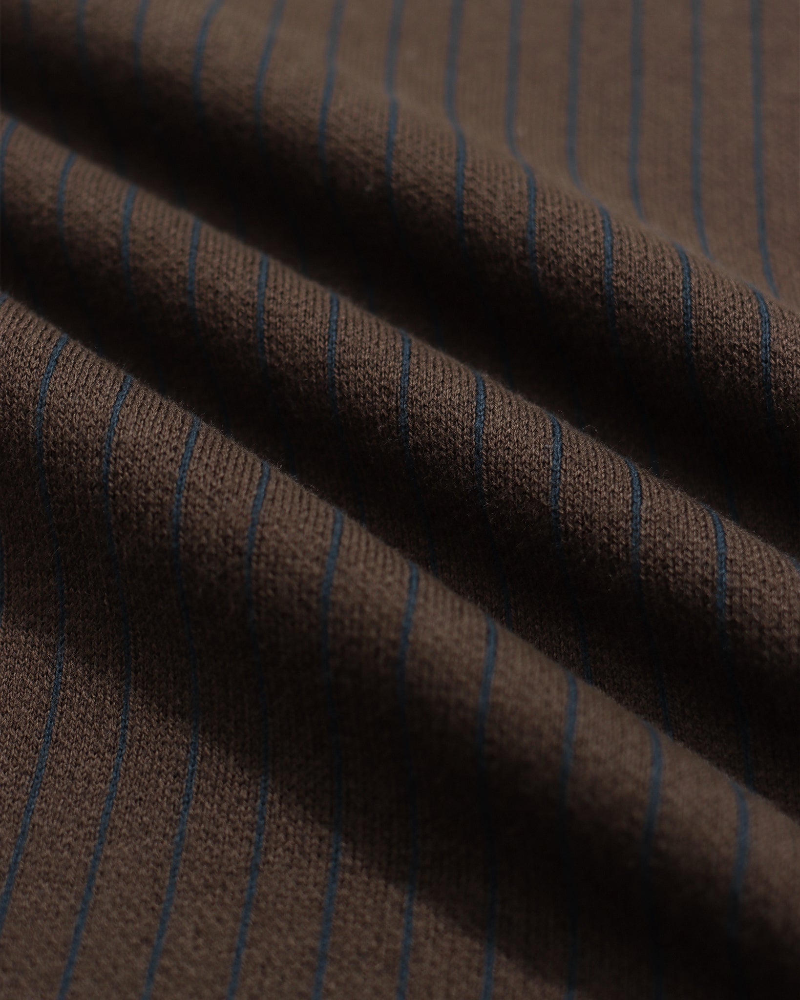 Brown/ Navy Pinstripe Benny Knitted Polo Mens Far Afield Striped Polo Long Sleeve