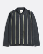 Grey Stripe Multi Zigger Cardigan - Kuki Stripe Mens Knit Button Up Cardigan Polo Long Sleeve Stripe Pattern Mens Far Afield 