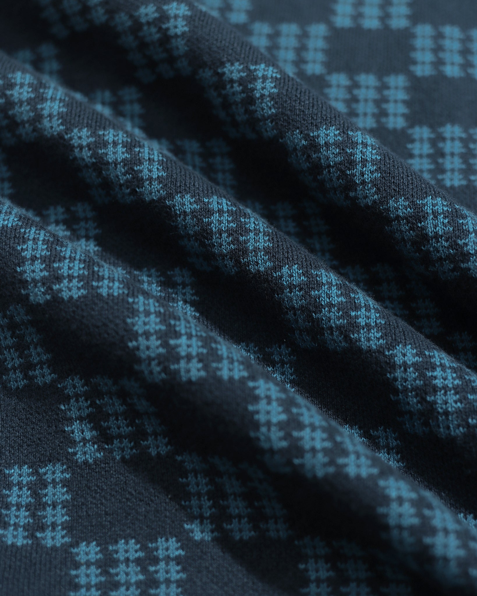 Navy/Blue Zigger Criss Cross Mens Check Pattern Knitted Polo Button Up Shirt Mens Far Afield Shirt 