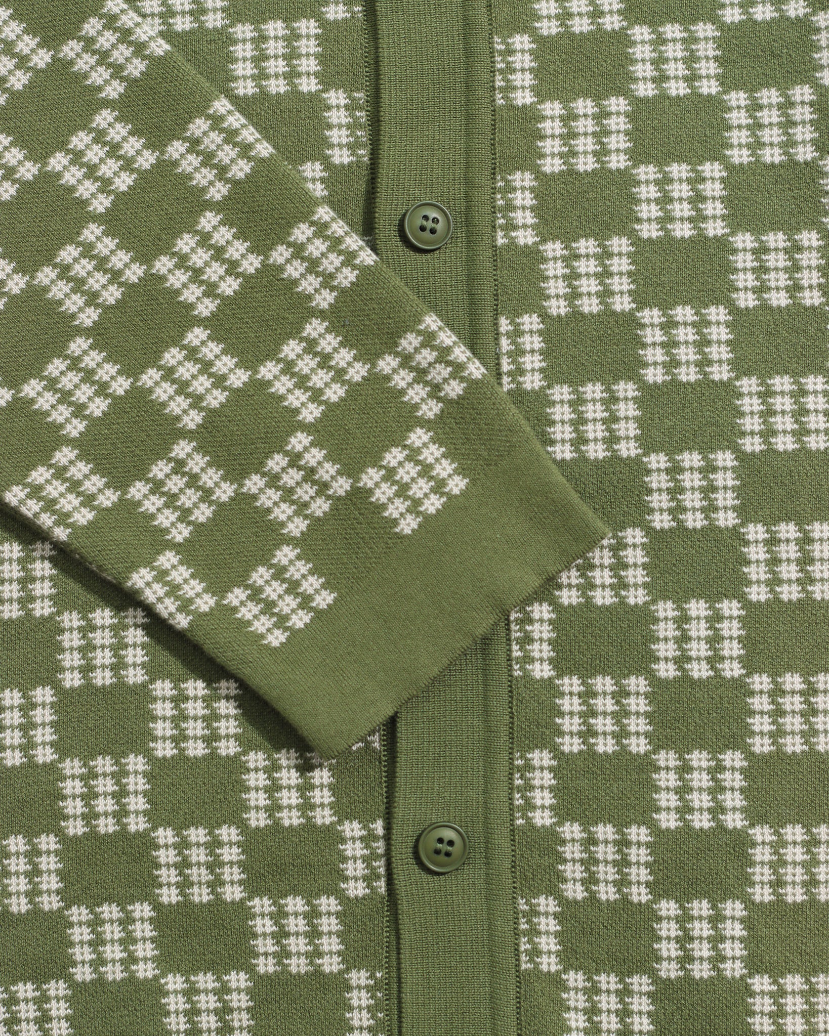 Green/Stone Zigger Criss Cross Mens Check Pattern Knitted Polo Button Up Shirt Mens Far Afield Shirt 