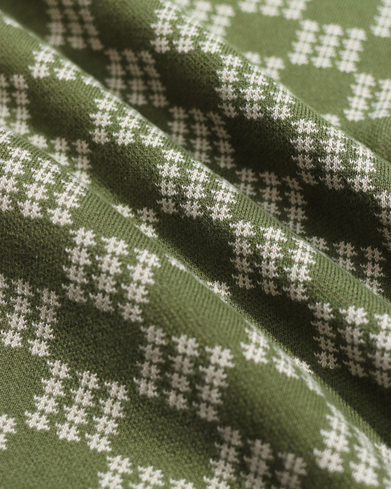 Green/Stone Zigger Criss Cross Mens Check Pattern Knitted Polo Button Up Shirt Mens Far Afield Shirt 