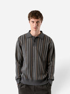 Grey Benny Knitted Polo Mens Long Sleeve Collared Polo Far Afield