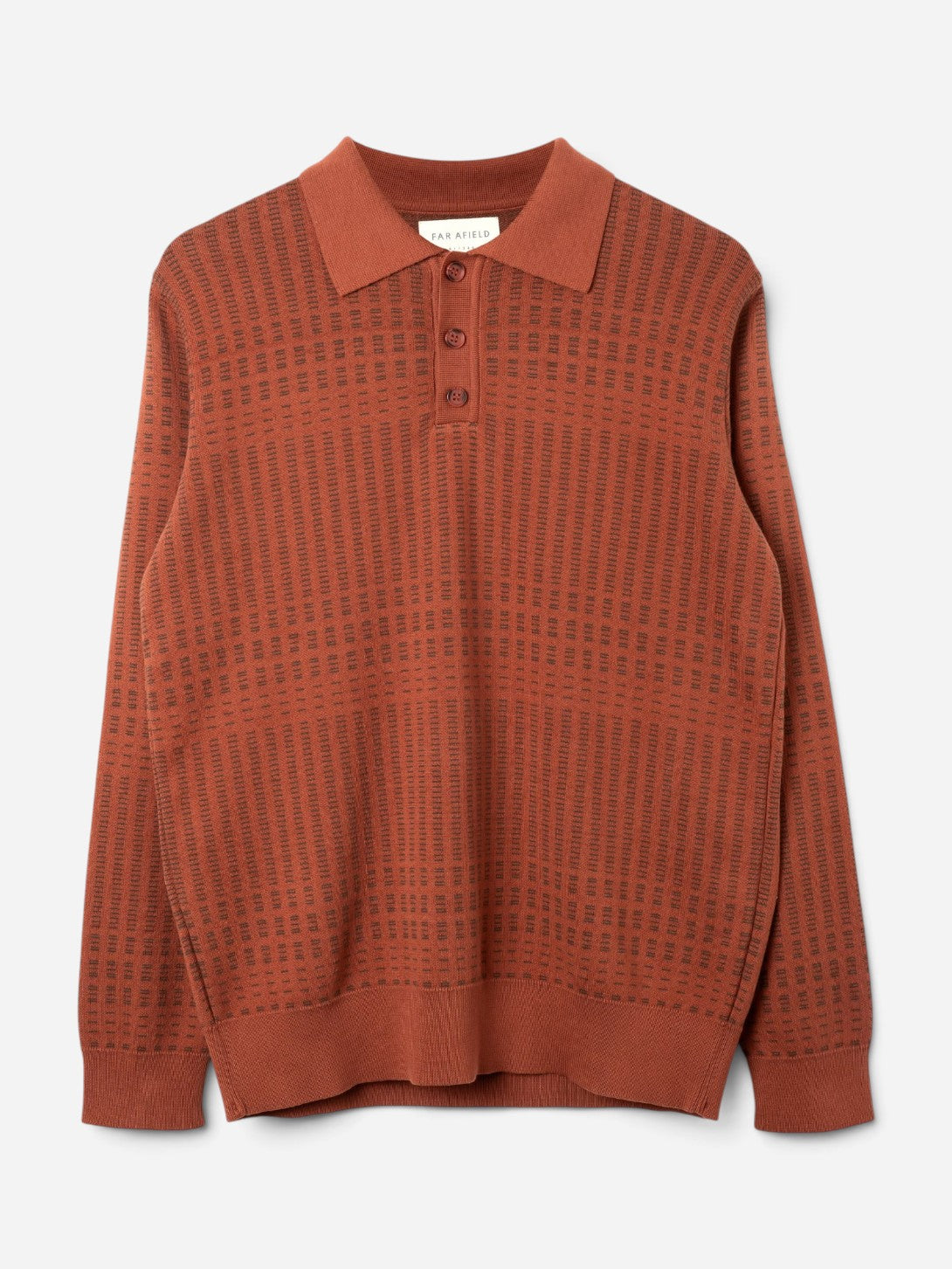 Burnt Orange Benny Knitted Polo Mens Long Sleeve Collared Polo Far Afield