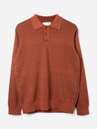 Burnt Orange Benny Knitted Polo Mens Long Sleeve Collared Polo Far Afield