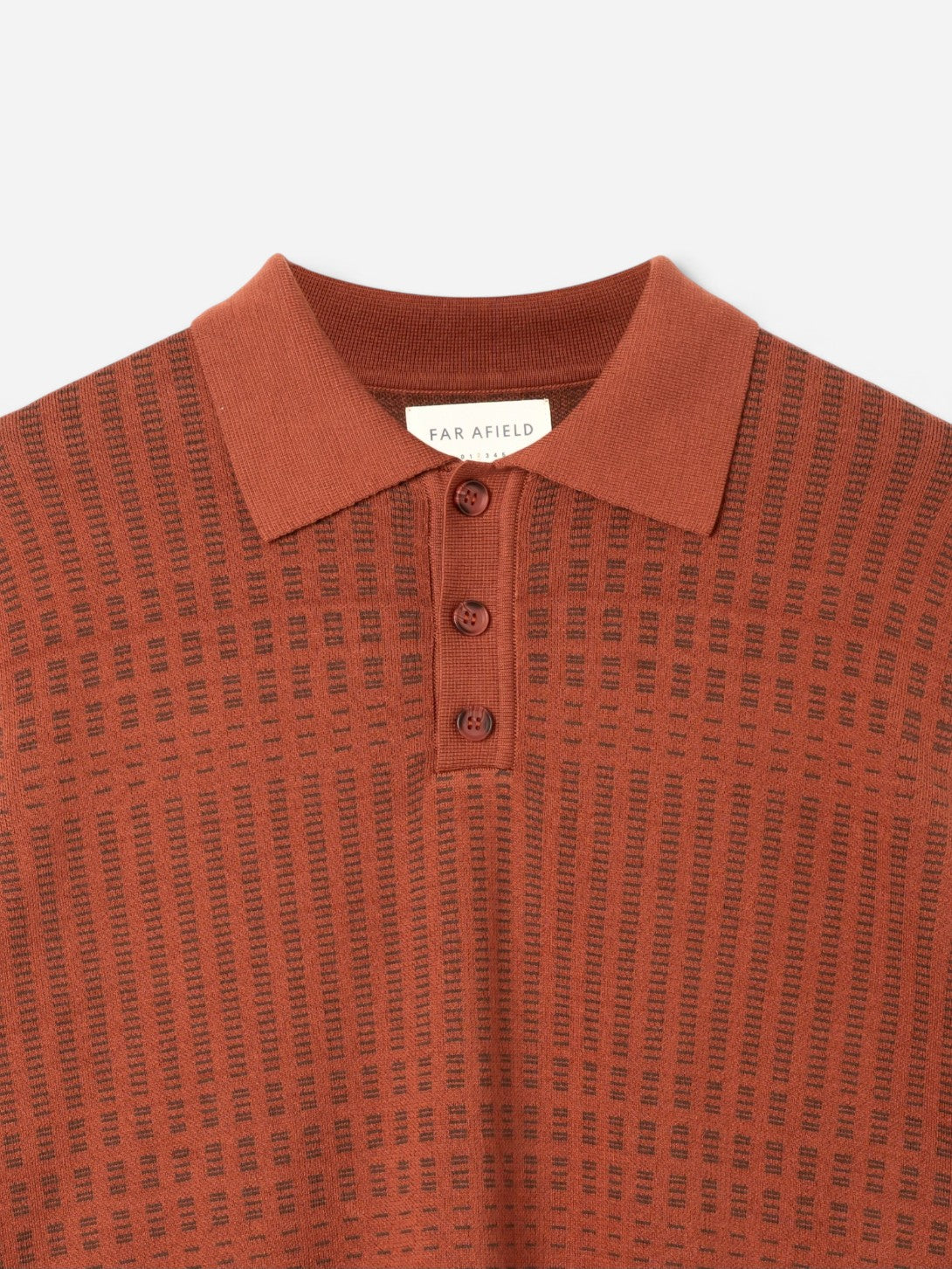 Burnt Orange Benny Knitted Polo Mens Long Sleeve Collared Polo Far Afield