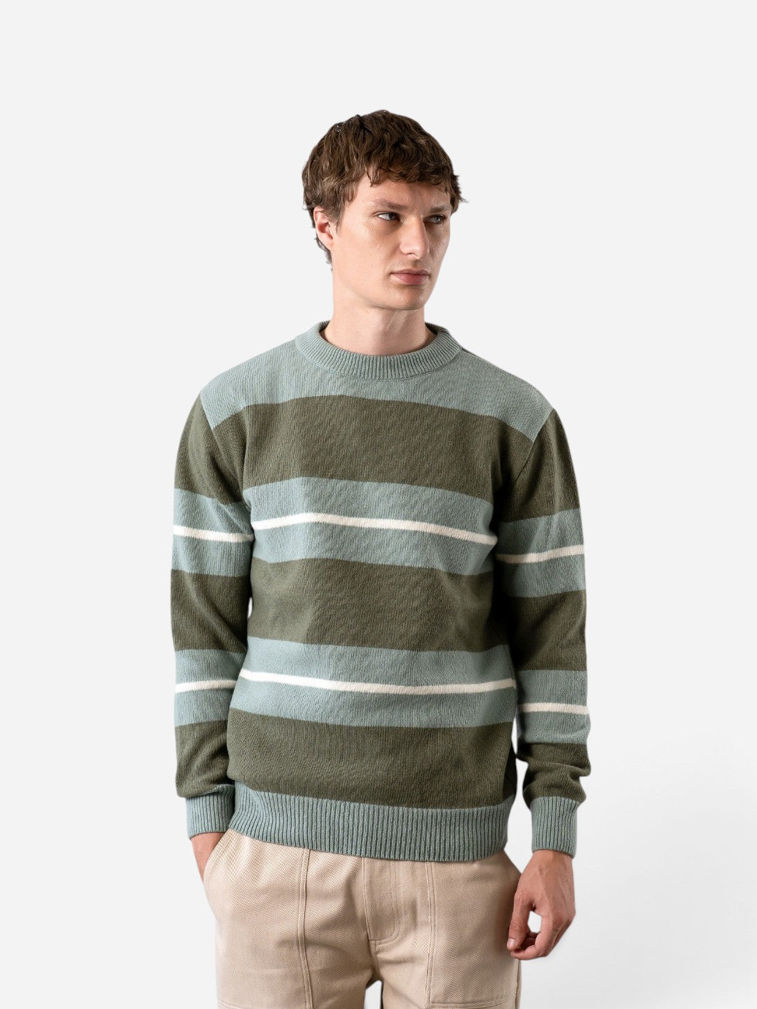 Aqua Blue/Green Combin Striped Knit Mens Pullover Sweater Far Afield 