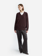 Dark Brown Wool V Neck Sweater Women V Neck Merino Wool Sweater Almina Concept 