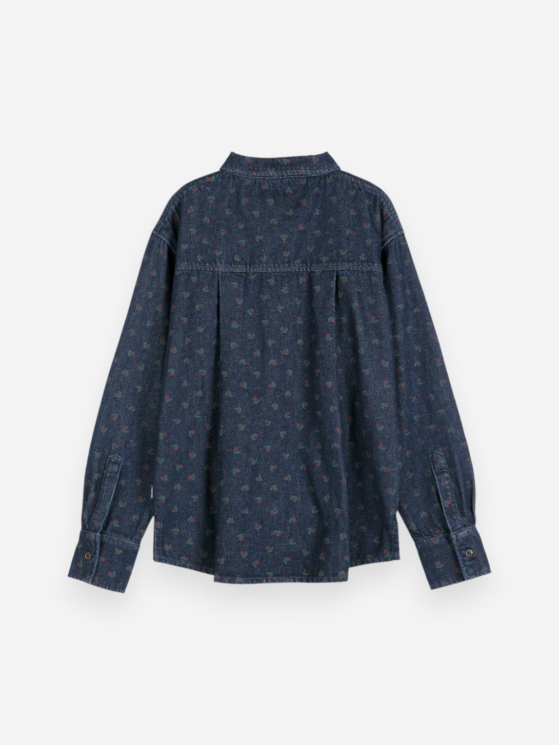 Navy Blue Rose Denim Shirt Womens Woven Button Up Collared Shirt All Over Print Bobo Choses 