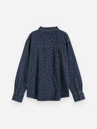 Navy Blue Rose Denim Shirt Womens Woven Button Up Collared Shirt All Over Print Bobo Choses 