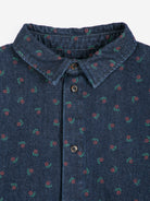 Navy Blue Rose Denim Shirt Womens Woven Button Up Collared Shirt All Over Print Bobo Choses 