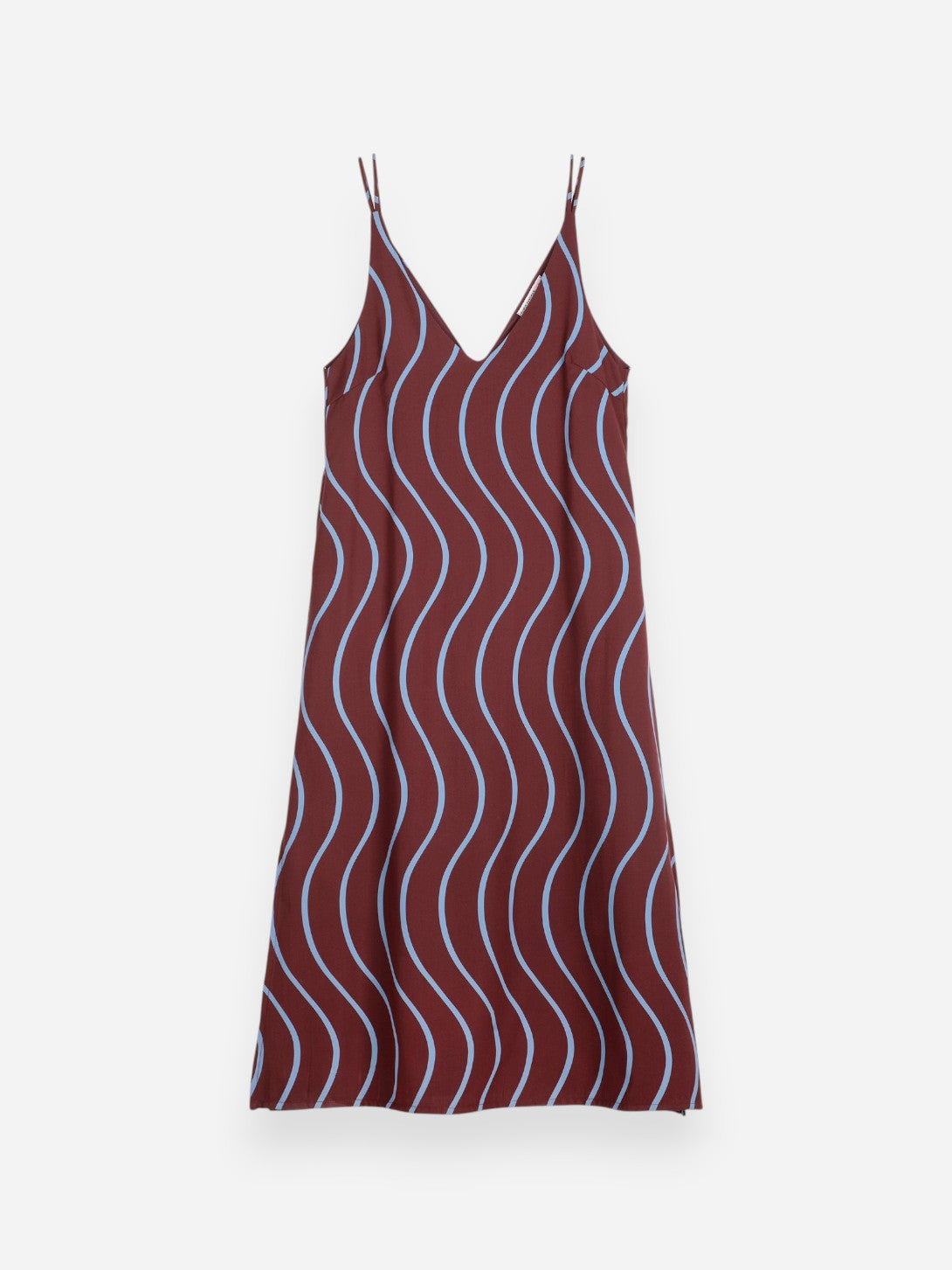 Burgundy Red Wavy Viscose Dress Womens Wavy Shoulder Strap Dress Bobo Choses 