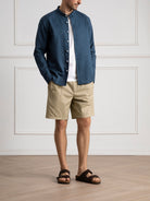 Dk Denim Aleks Linen Cotton Shirt Band Collar Linen Dress Shirt 