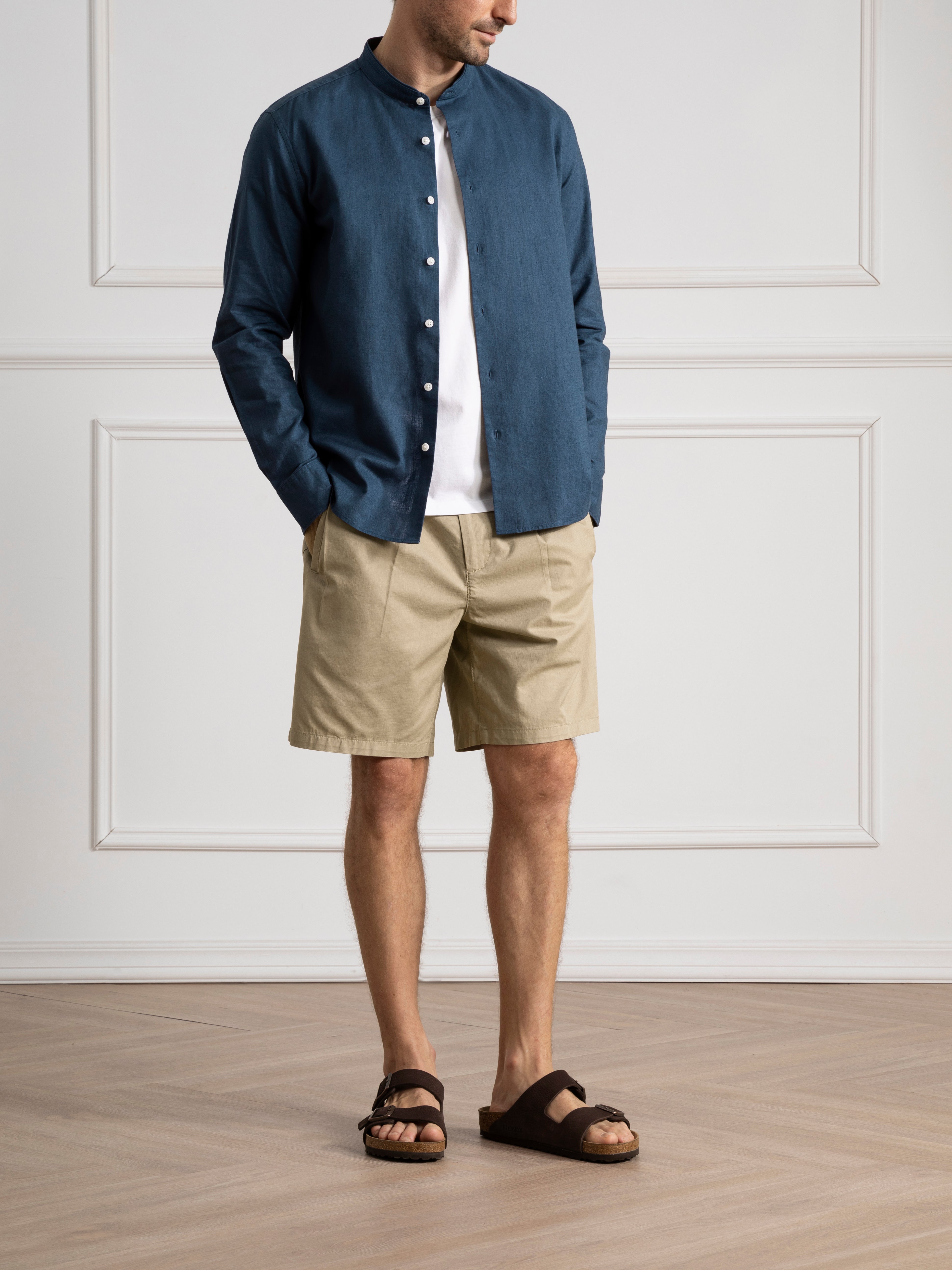 Dk Denim Aleks Linen Cotton Shirt Band Collar Linen Dress Shirt 