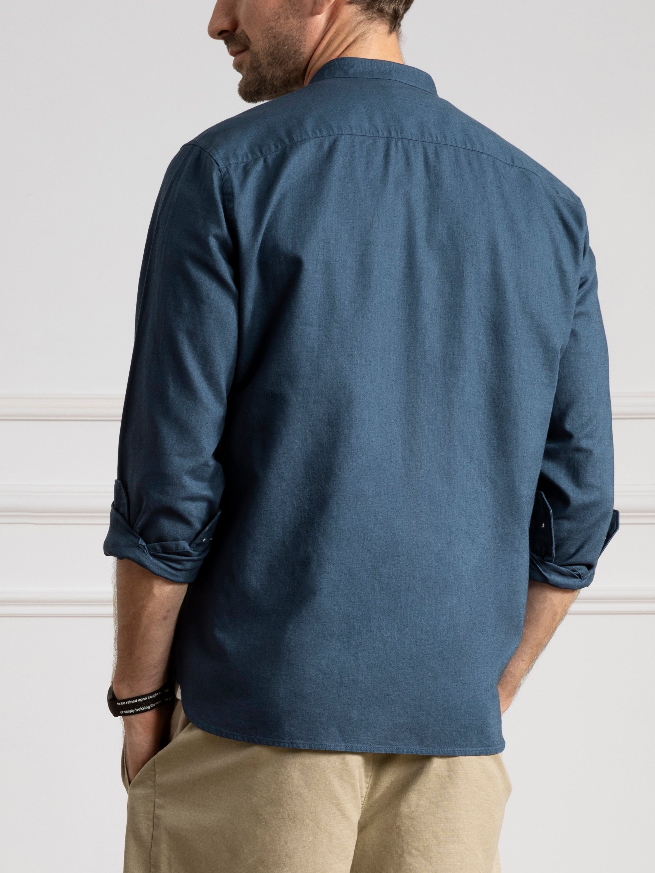 Dk Denim Aleks Linen Cotton Shirt Band Collar Linen Dress Shirt 