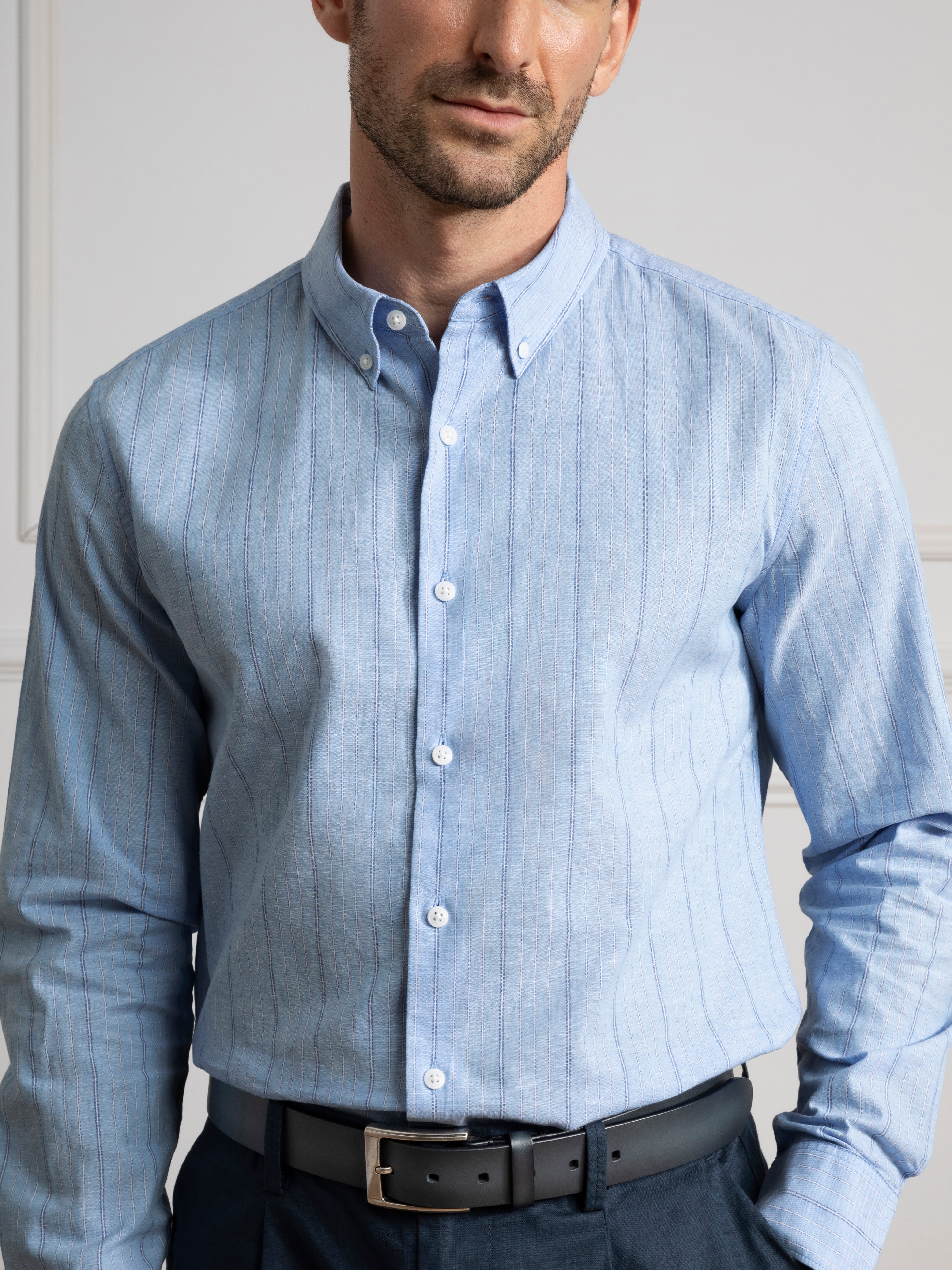 Lt Blue Stripe Fulton Stripe Shirt Mens Striped Dress Shirt Button Down Collar Pinstripe Button Down 