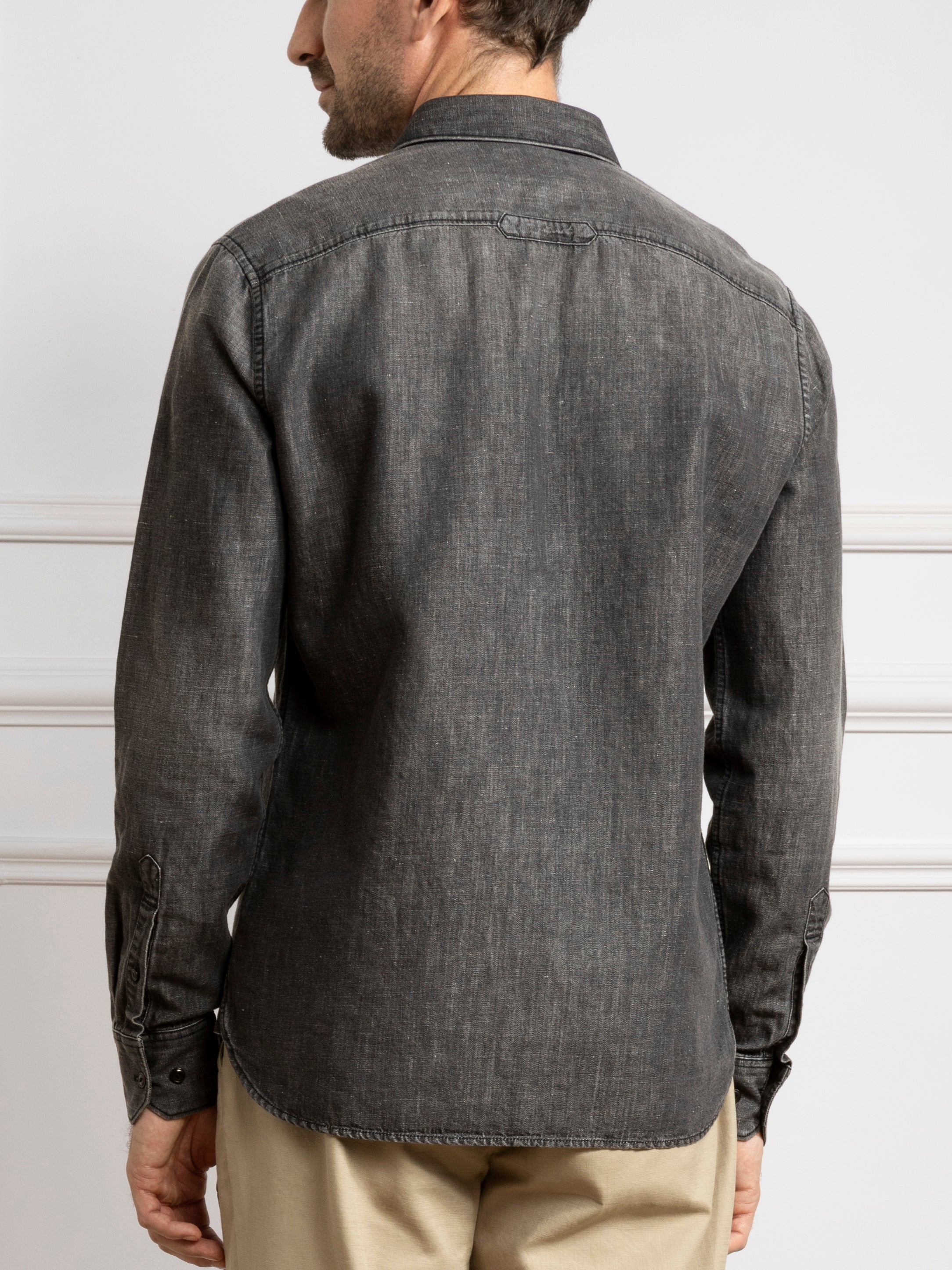 Mid Black Arthur Denim Shirt Mens Cutaway Collar Shirt Mens Button Up Mens Black Shirt 
