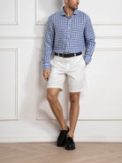 Mid Blue Check Arthur Gingham Shirt Mens Spread Collar Check Dress Shirt Mens Button Up Shirt 