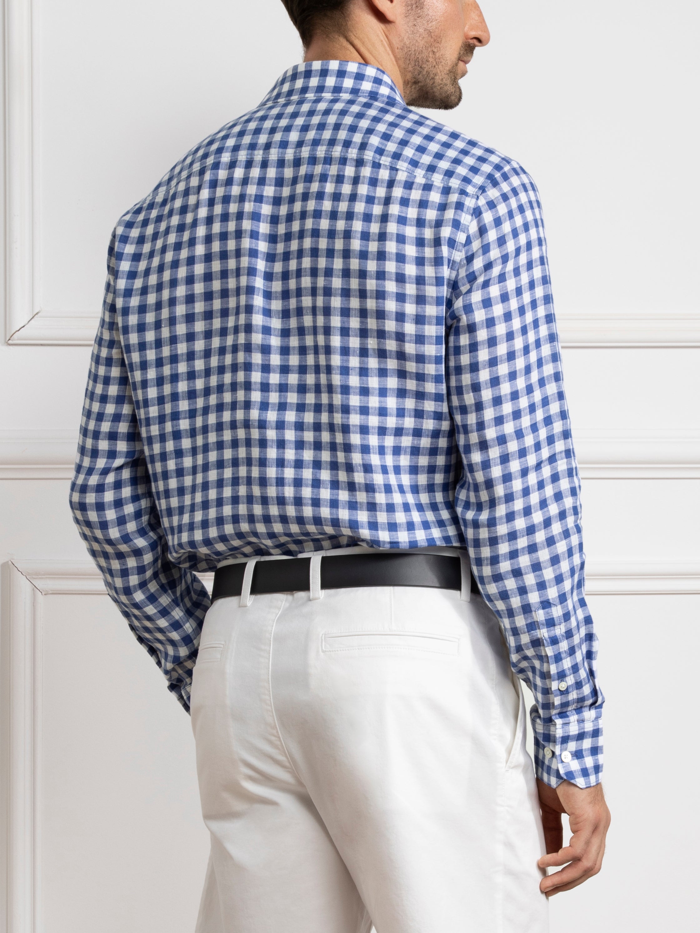 Mid Blue Check Arthur Gingham Shirt Mens Spread Collar Check Dress Shirt Mens Button Up Shirt 