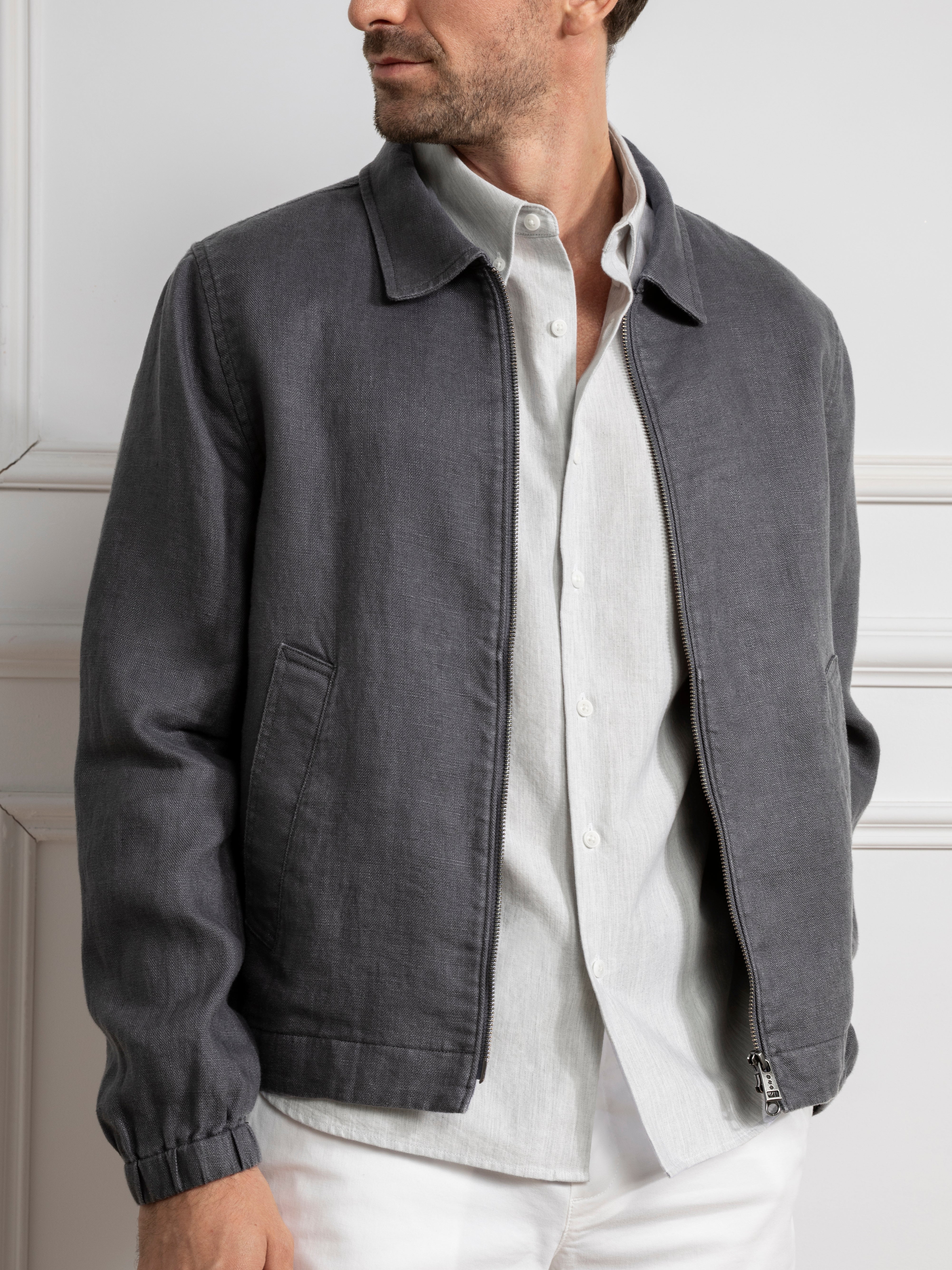 Forged Iron Connor Linen Jacket Mens Linen Zip Up Jacket 