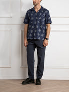Navy Print Rockaway Printed Shirt Mens Printed Camp Collar Shirt 