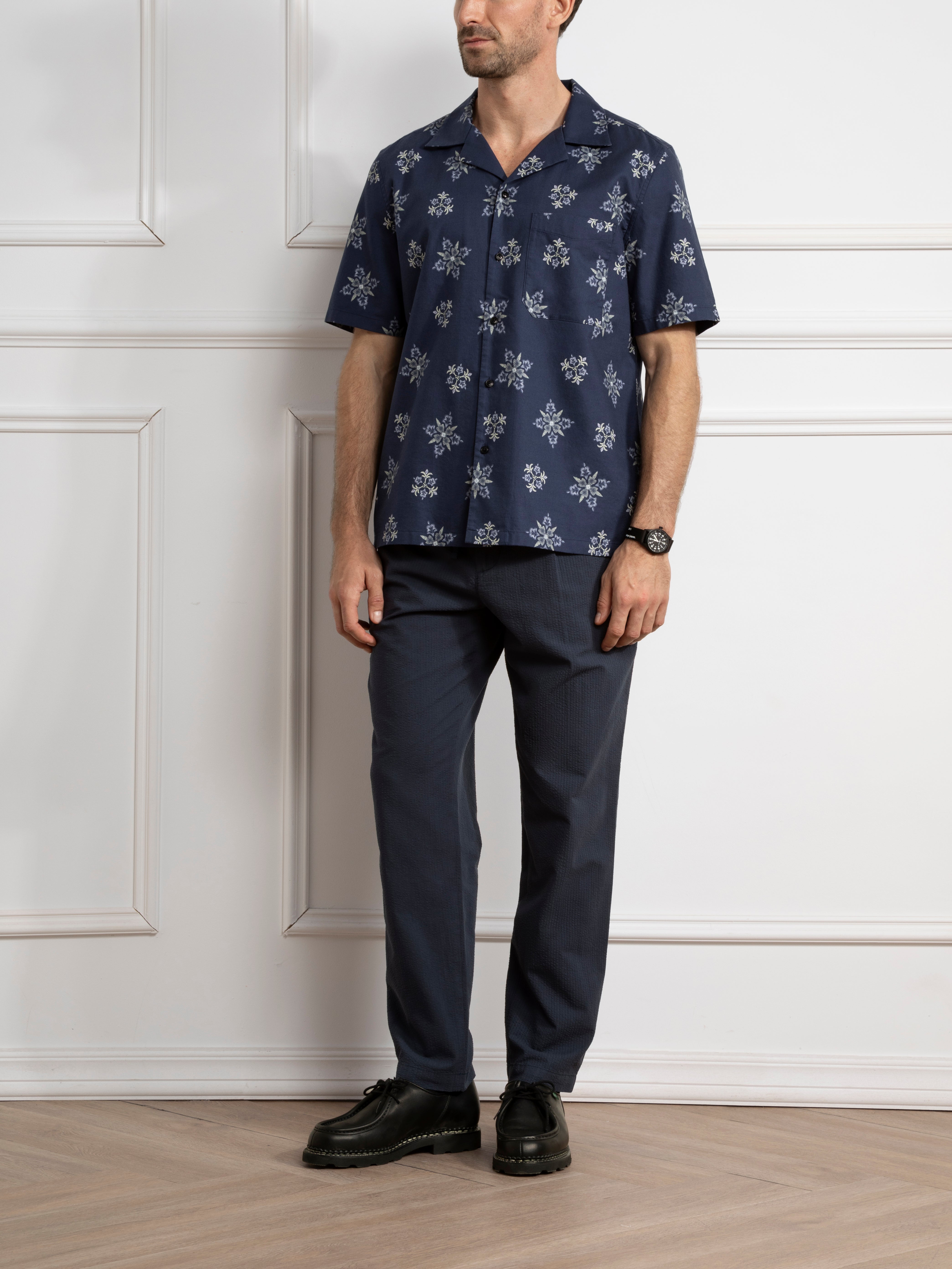 Navy Print Rockaway Printed Shirt Mens Printed Camp Collar Shirt 