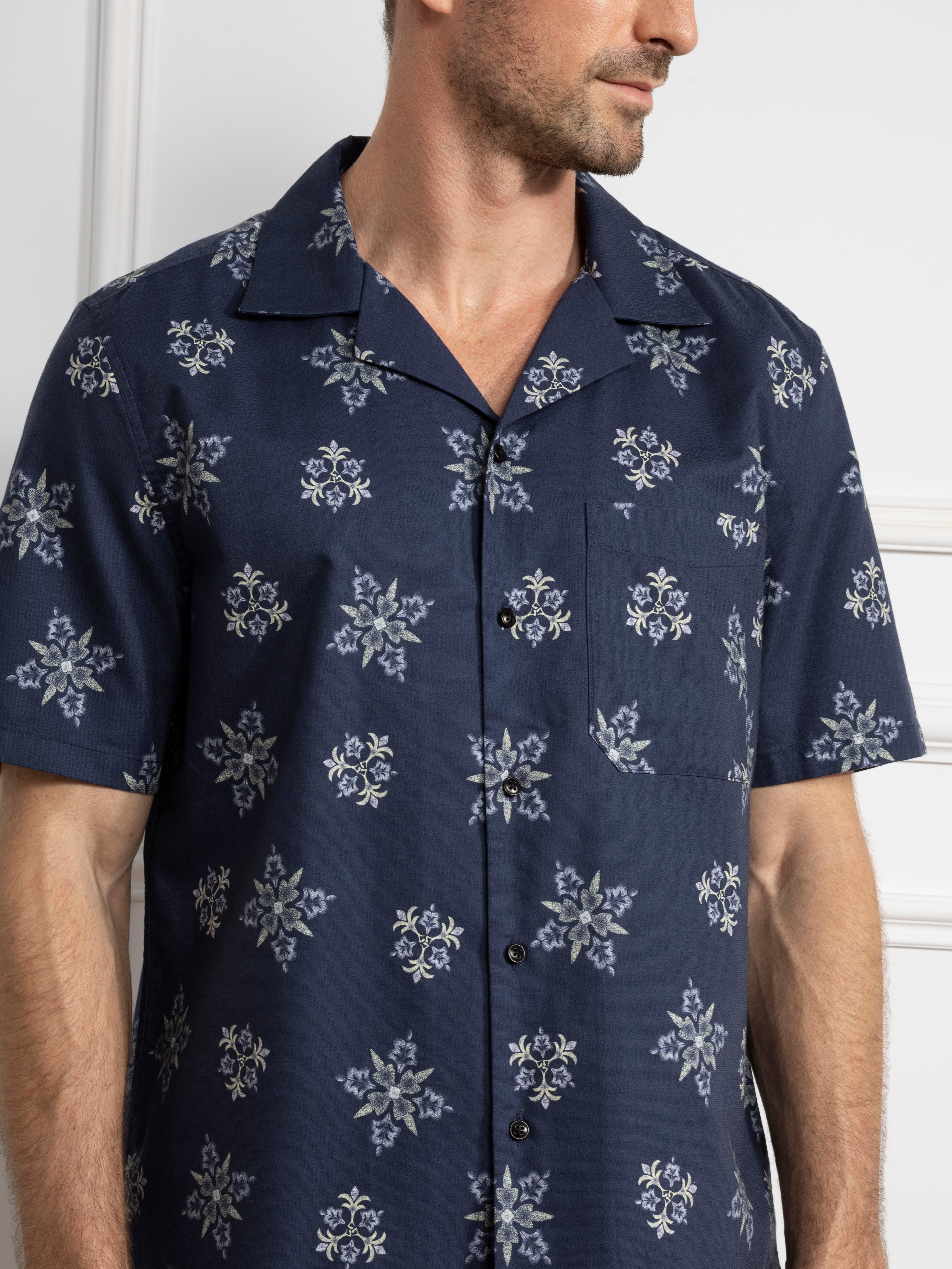 Navy Print Rockaway Printed Shirt Mens Printed Camp Collar Shirt 