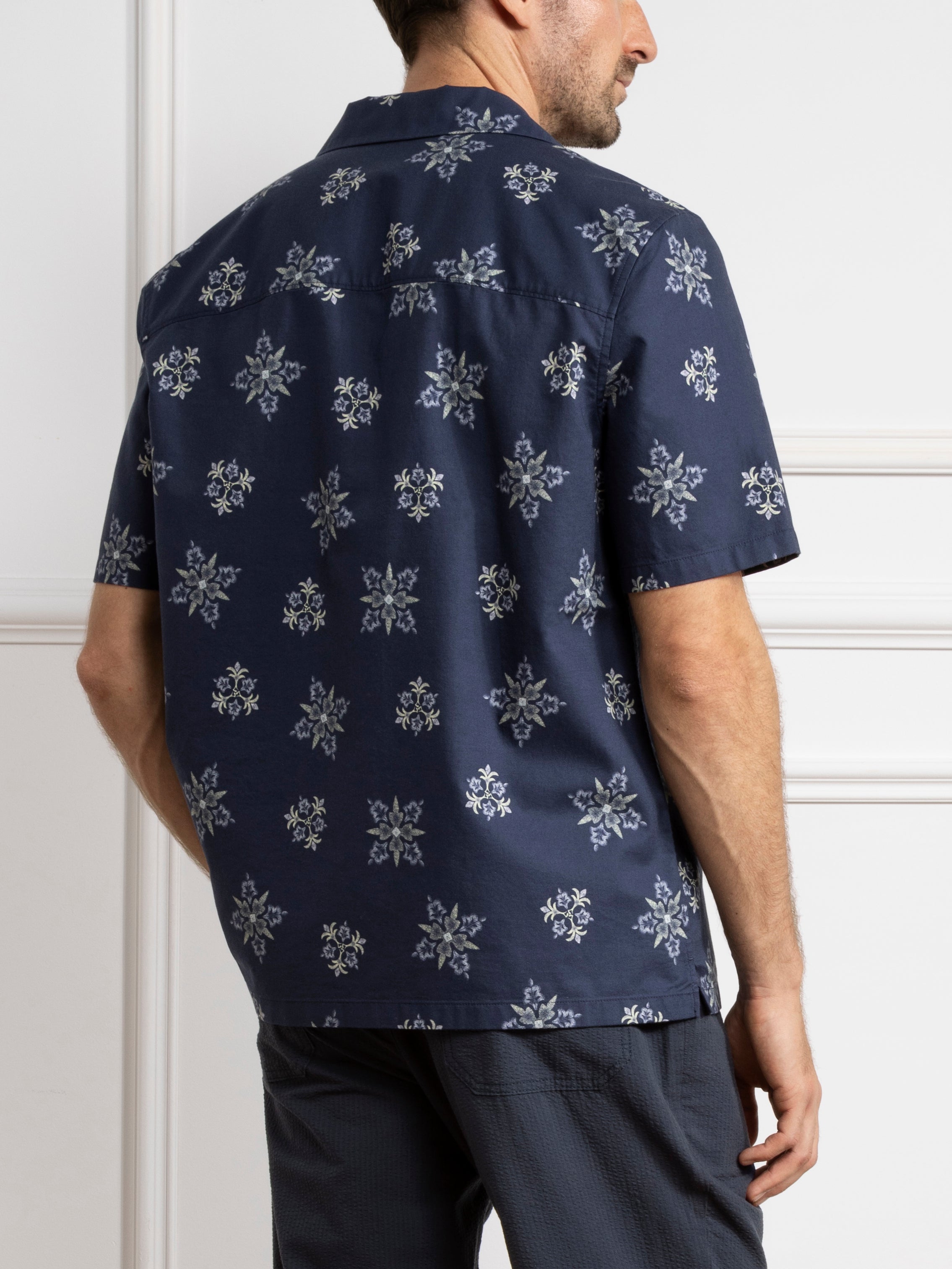 Navy Print Rockaway Printed Shirt Mens Printed Camp Collar Shirt 