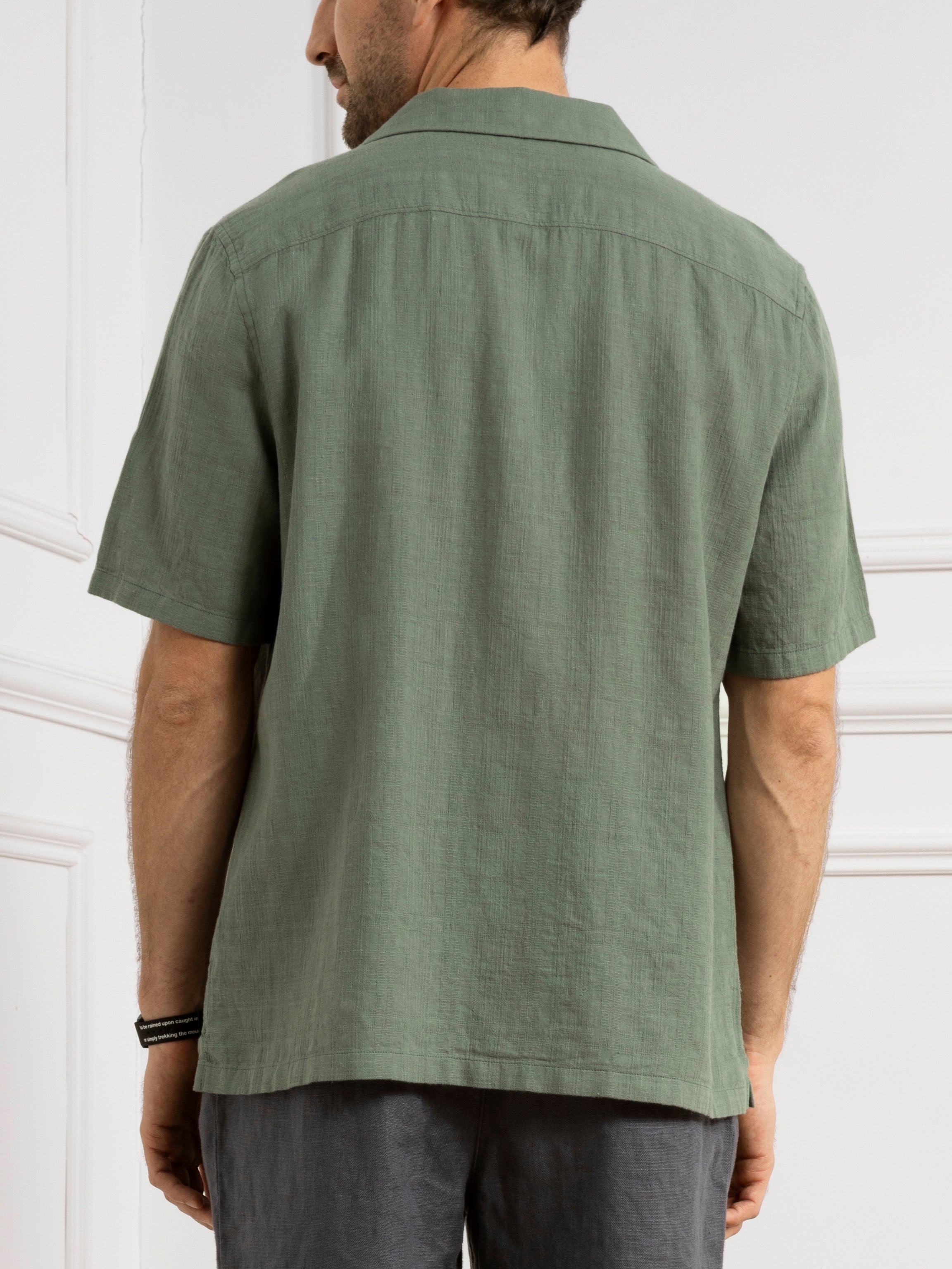 Tea Rockaway Linen Cotton Shirt Mens Camp Collar Linen Shirt Chest Pocket Short Sleeve Tee