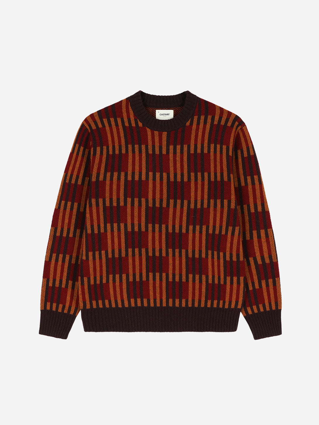 Red Bracket Knitwear Mens Geometric Pattern Pullover Sweater Castart Long Sleeve 