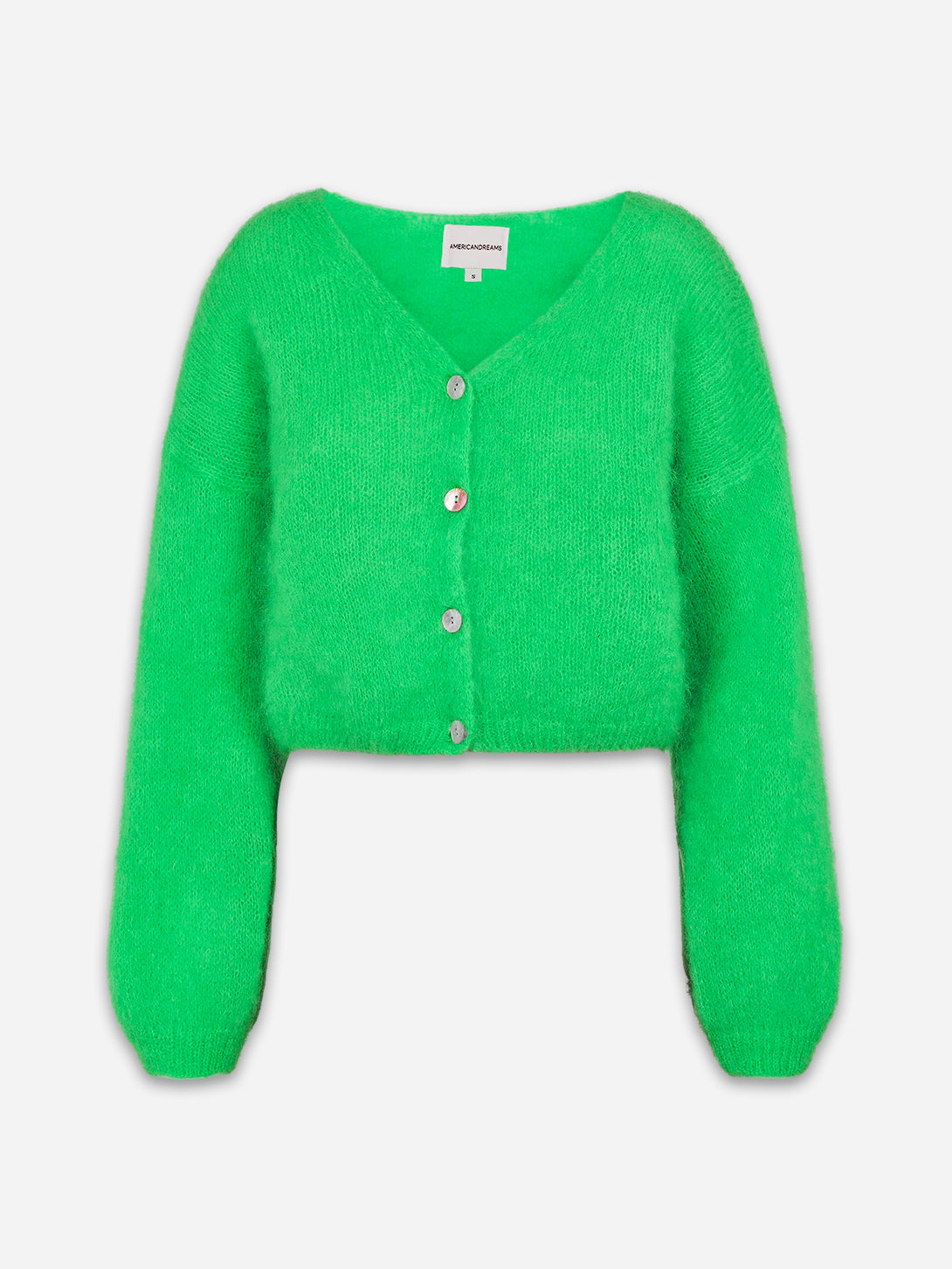 Bright Green Cornelia Cropped Womens Wool Cashmere Cropped Button Down Cardigan 